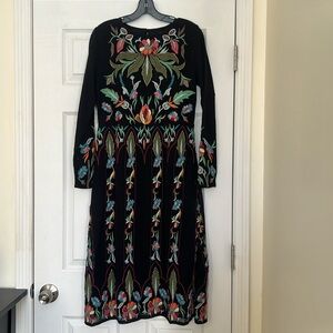 Zara Black Long Sleeve Floral Embroidered Maxi Dress